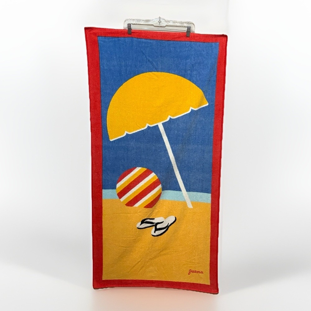 Terrimondo‎ Beach Towel 28x54 Multicolor Umbrella Beach Ball Vintage Retro